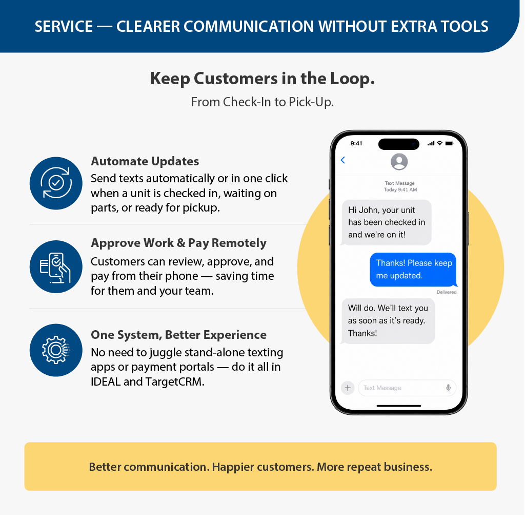 service department text updates from check-in to pick-up
