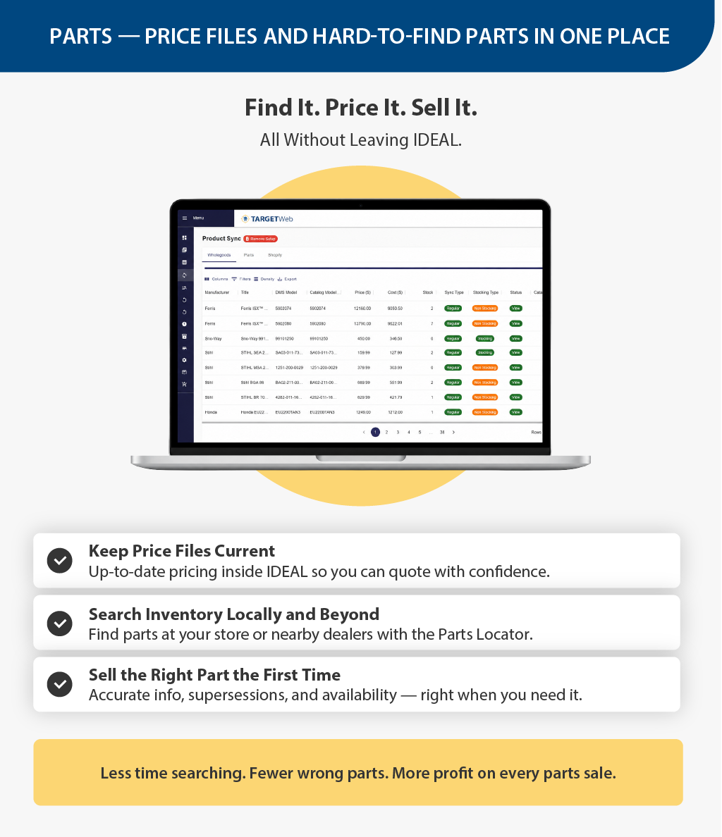 parts search and pricing inside IDEAL